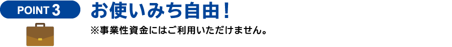 お使いみち自由！※事業資金にはご利用いただけません。